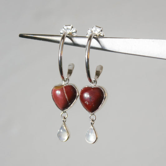 Red Jasper + Moonstone Hoops