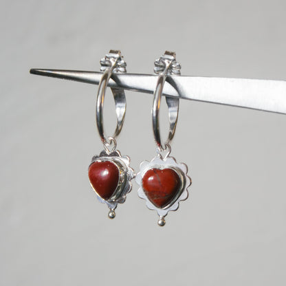 Red Jasper Lace Heart hoops