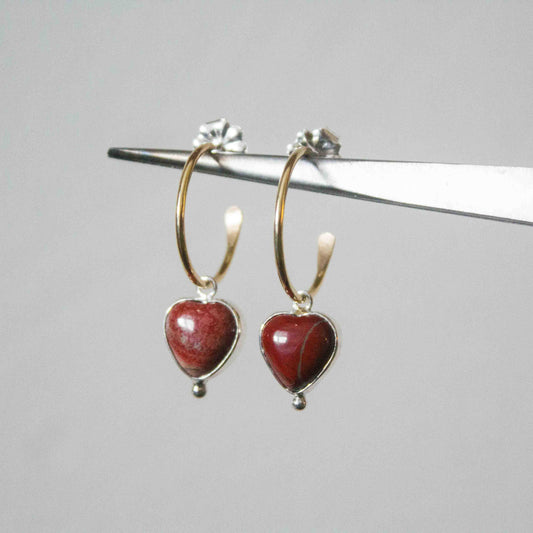 Red Jasper Gold Hoops