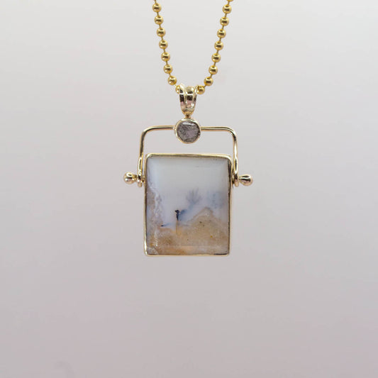 5 - Rectangle Dendritic Opal Hinge with Rosecut Diamond