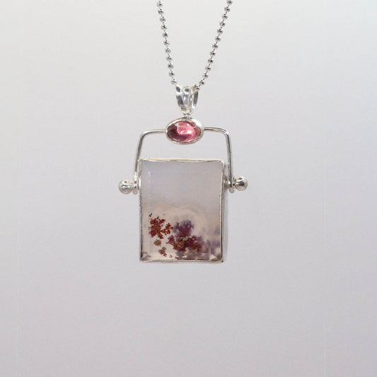 4 - Agate Hinge with Pink Tourmaline Cabochon