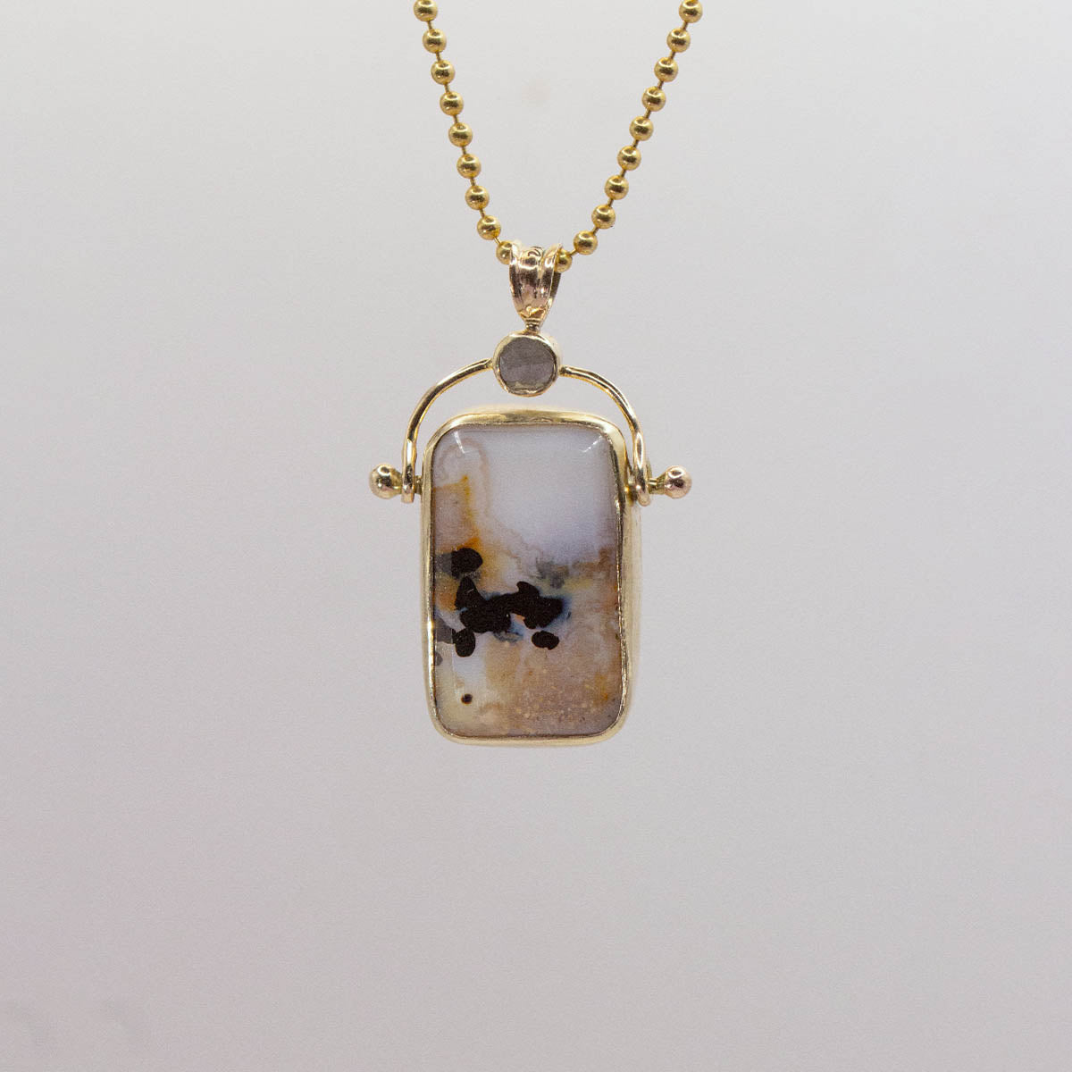 3 - Rounded Dendritic Opal Hinge with Rosecut Diamond