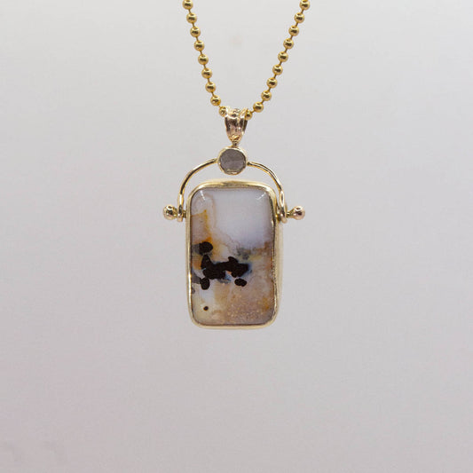 3 - Rounded Dendritic Opal Hinge with Rosecut Diamond