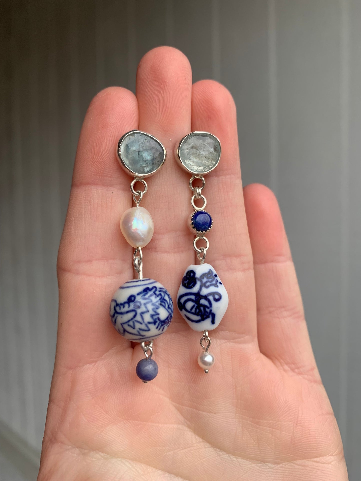 Delft Blue Earrings | Dragon & Flower