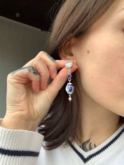 Delft Blue Earrings | Dragon & Flower