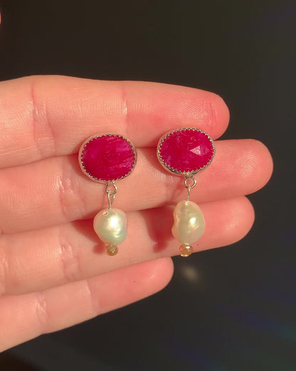 Minimal Ruby Pearl Dangles