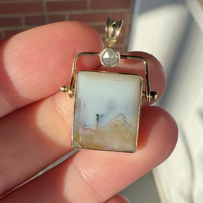 5 - Rectangle Dendritic Opal Hinge with Rosecut Diamond