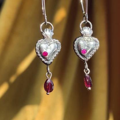 Burning Heart with Ruby and Garnet Drop