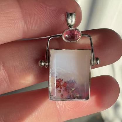 4 - Agate Hinge with Pink Tourmaline Cabochon