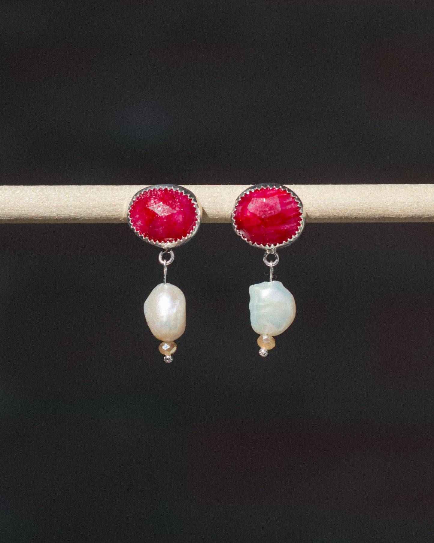 Minimal Ruby Pearl Dangles