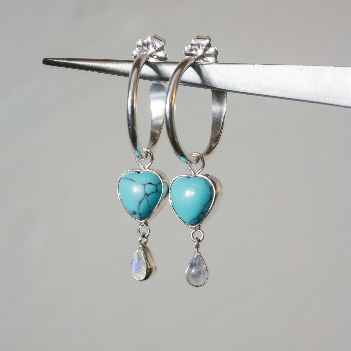 Turquoise + Moonstone Hoops