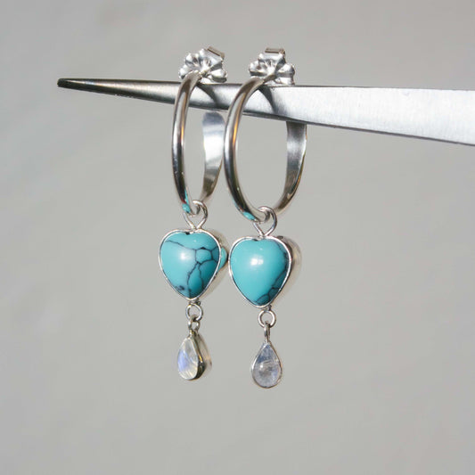 Turquoise + Moonstone Hoops