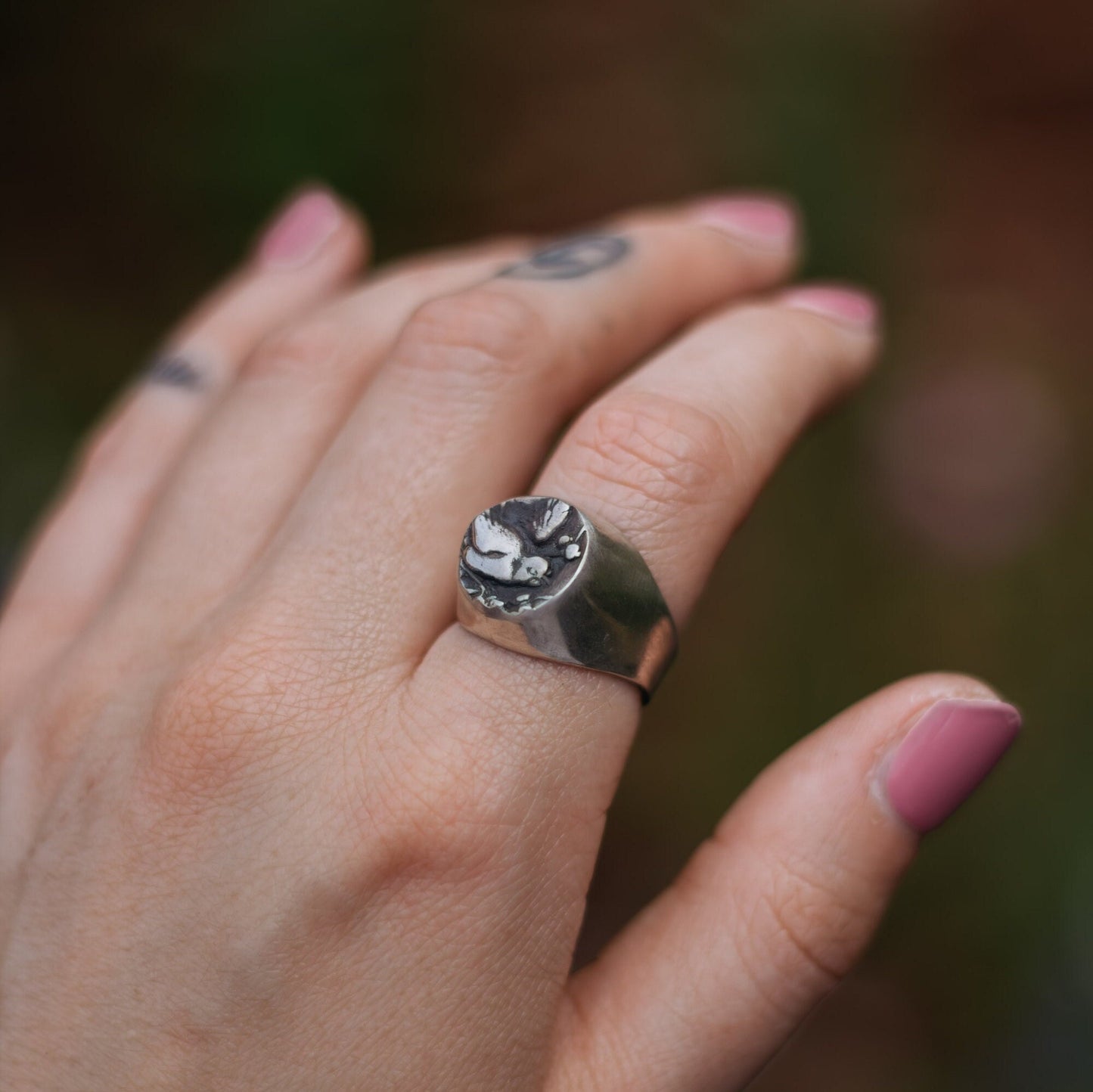 Hollow Signet Bird Ring